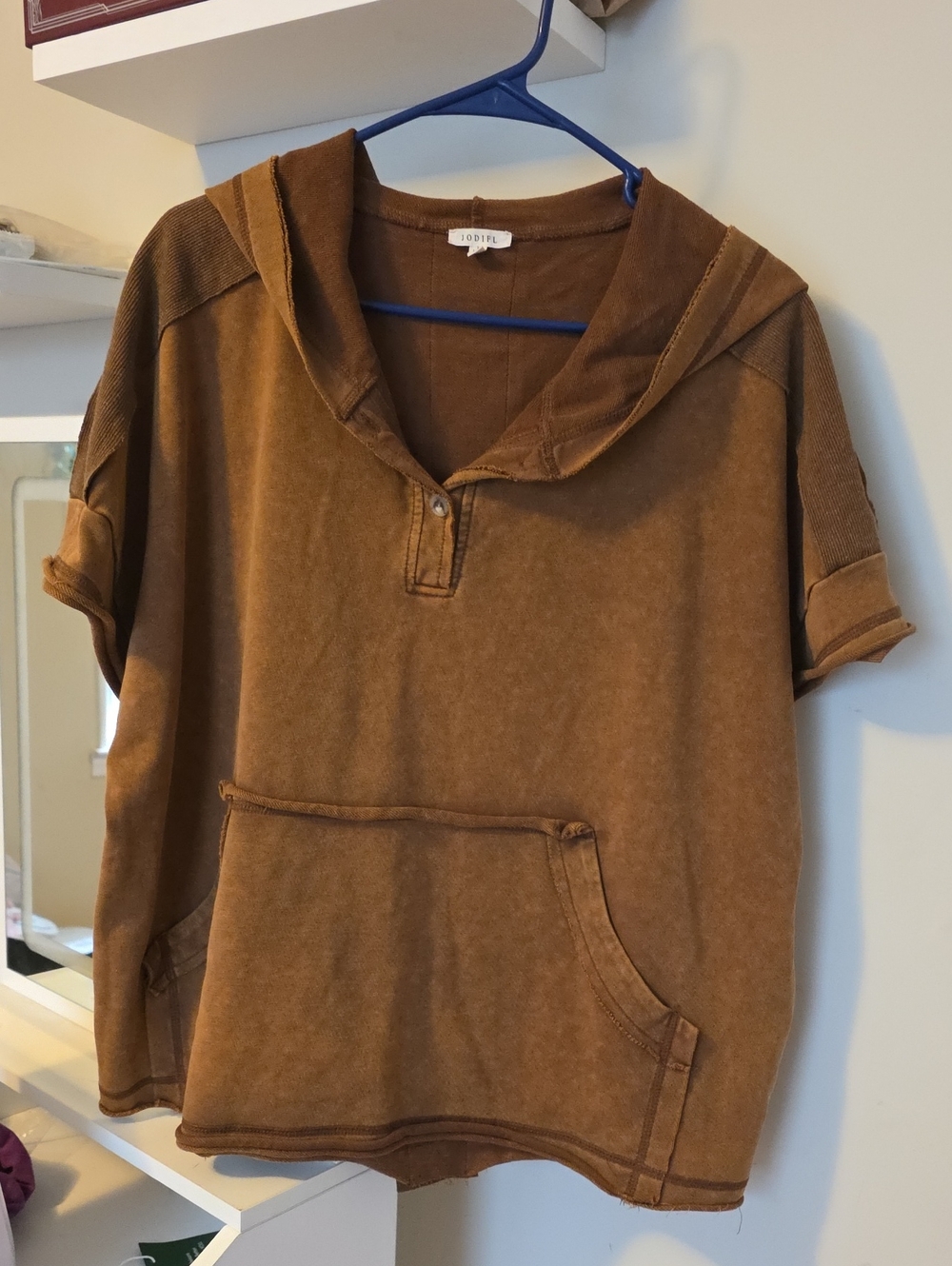 JODIFL Brown Short Sleeve Hoodie